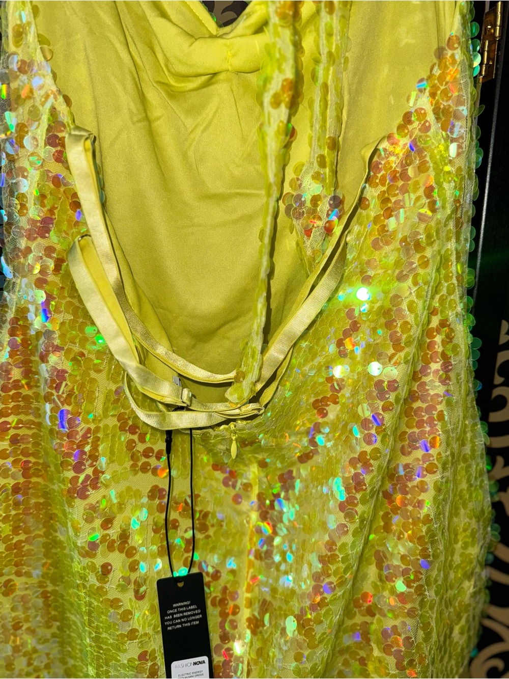 Fashion Nova Neon Yellow Sequin Dress - Picture 6 of 8